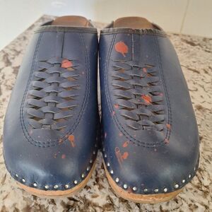 Troentorp Clogs New Navy Blue Leather wood comfort Size 41/10